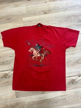 Vintage Red Short-Sleeve Graphic Tee -  Coyote, Horse, Native American Indian